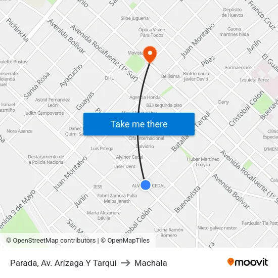 Parada, Av. Arízaga Y Tarqui to Machala map