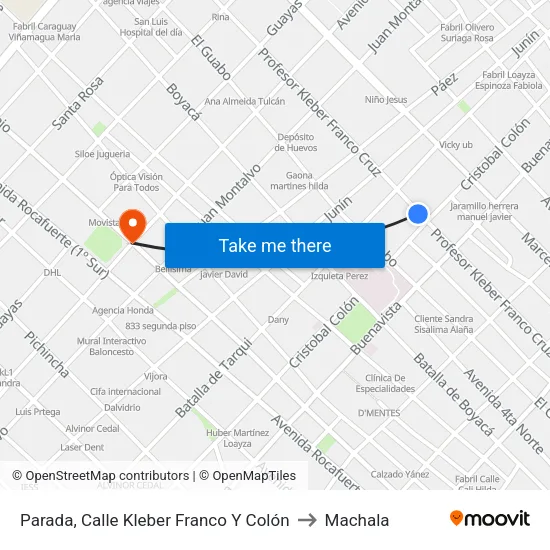 Parada, Calle Kleber Franco Y Colón to Machala map