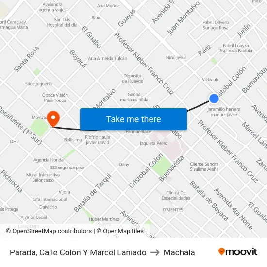 Parada, Calle Colón Y Marcel Laniado to Machala map