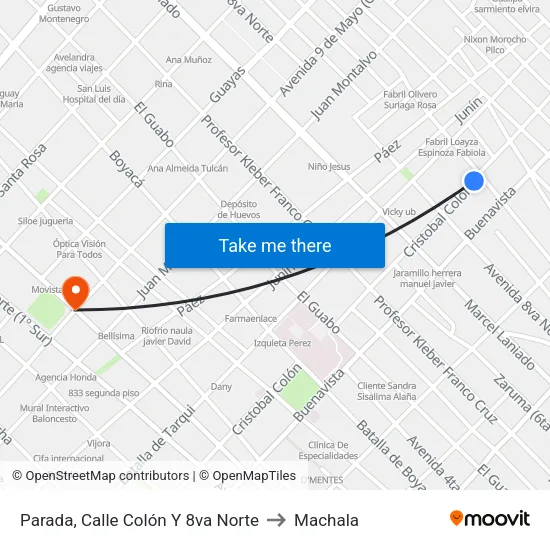 Parada, Calle Colón Y 8va Norte to Machala map