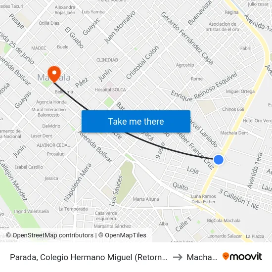 Parada, Colegio Hermano Miguel (Retorno) to Machala map