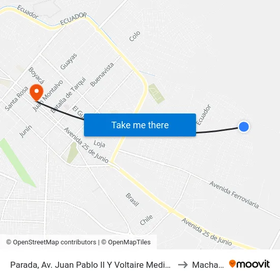 Parada, Av. Juan Pablo II Y Voltaire Medina to Machala map