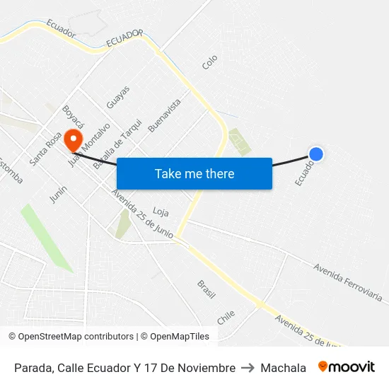 Parada, Calle Ecuador Y 17 De Noviembre to Machala map