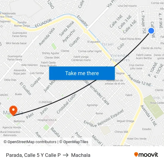Parada, Calle 5 Y Calle P to Machala map