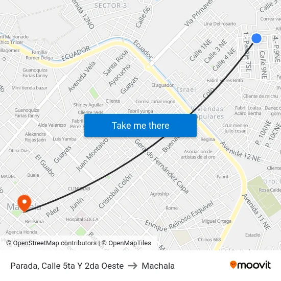 Parada, Calle 5ta Y 2da Oeste to Machala map