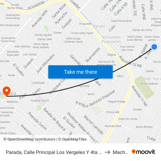Parada, Calle Principal Los Vergeles Y 4ta Avenida to Machala map
