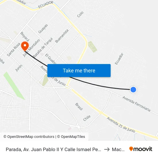 Parada, Av. Juan Pablo II Y Calle Ismael Perez Pazmiño to Machala map