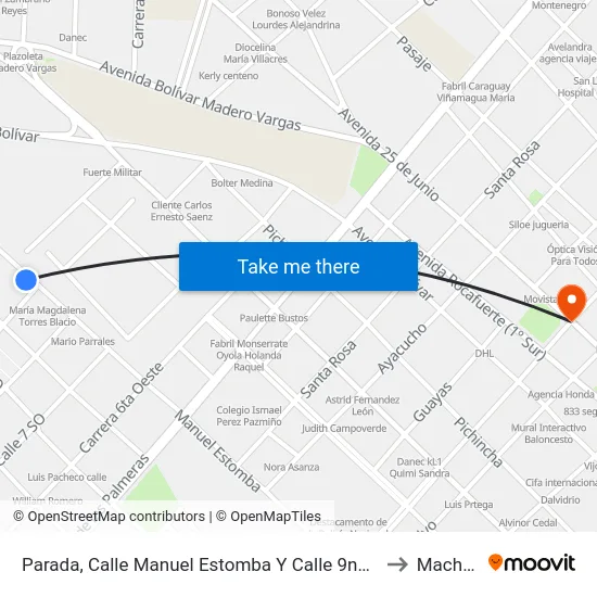 Parada, Calle Manuel Estomba Y Calle 9na Oeste to Machala map