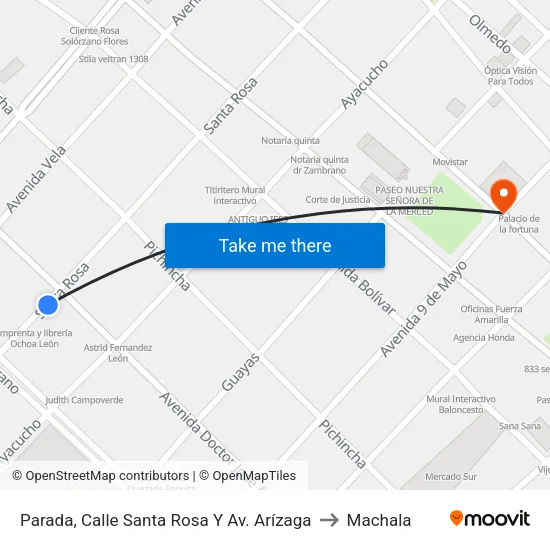 Parada, Calle Santa Rosa Y Av. Arízaga to Machala map
