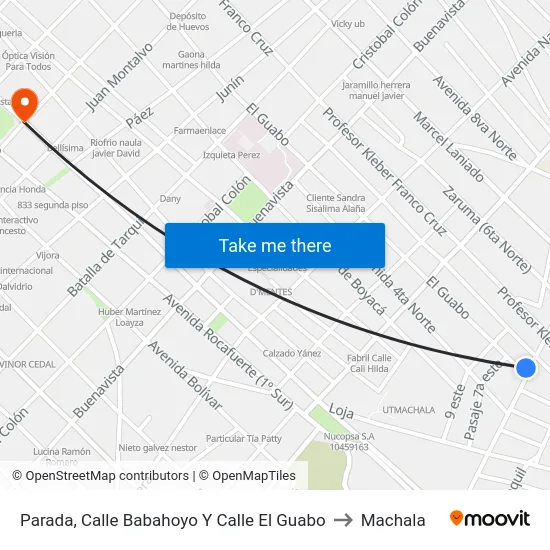 Parada, Calle Babahoyo Y Calle El Guabo to Machala map