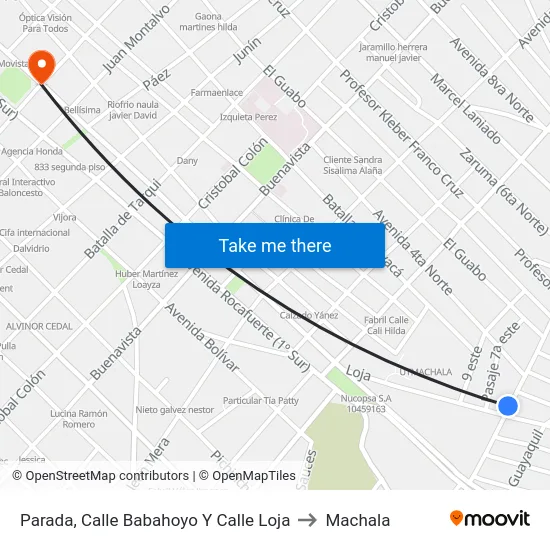 Parada, Calle Babahoyo Y Calle Loja to Machala map