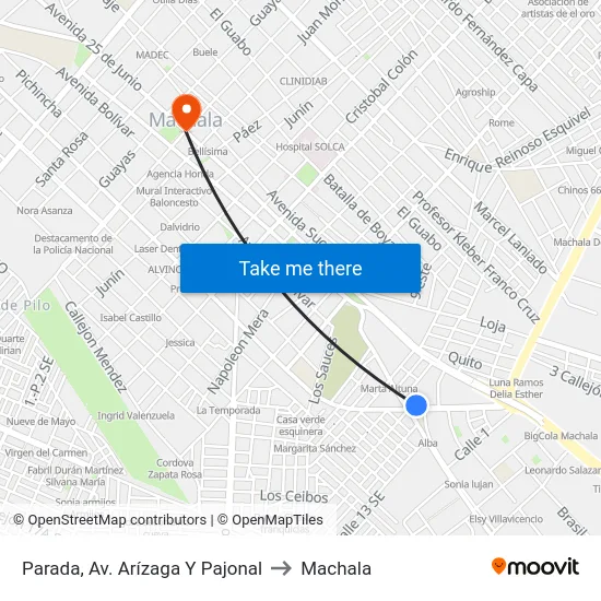 Parada, Av. Arízaga Y Pajonal to Machala map