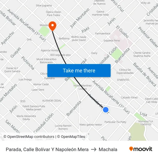Parada, Calle Bolívar Y Napoleón Mera to Machala map