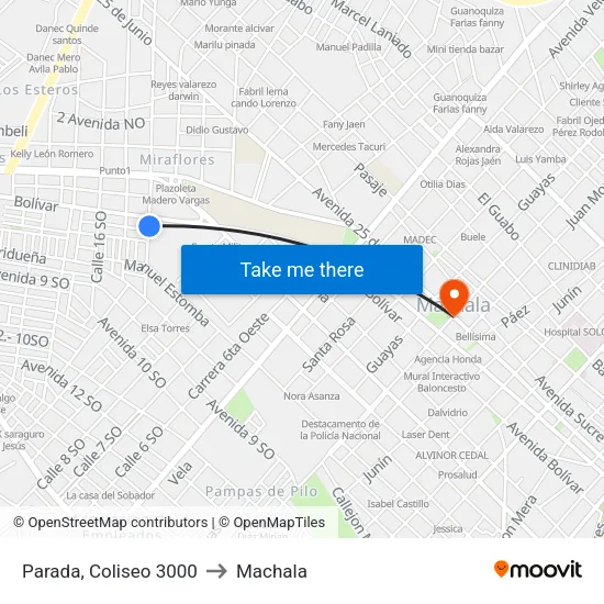 Parada, Coliseo 3000 to Machala map