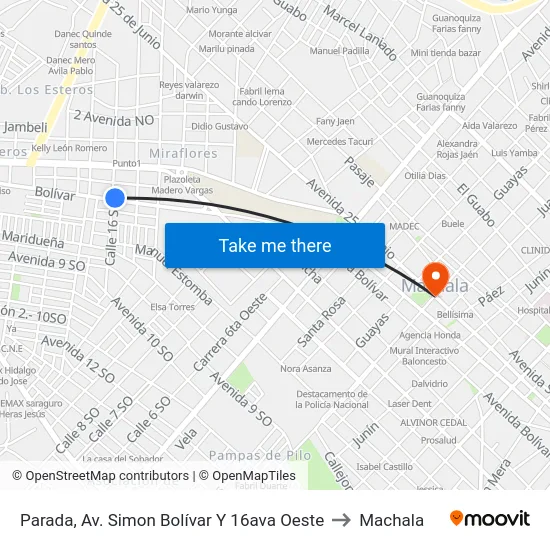 Parada, Av. Simon Bolívar Y 16ava Oeste to Machala map