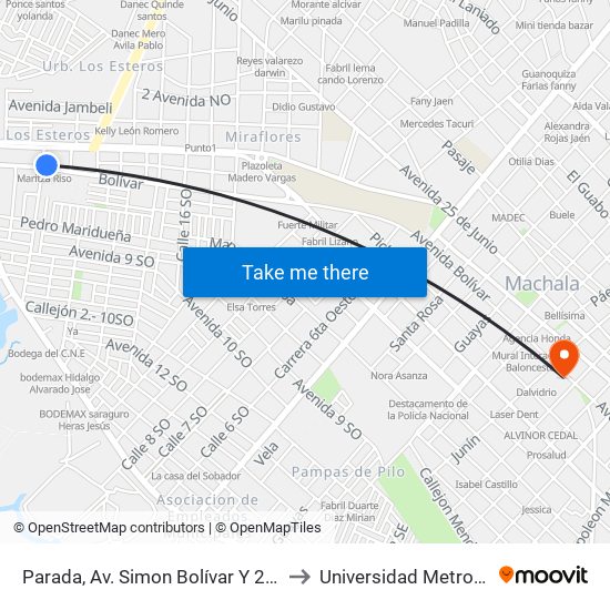 Parada, Av. Simon Bolívar Y 20ava Oeste to Universidad Metropolitana map
