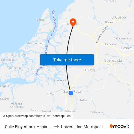 Calle Eloy Alfaro, Hacia Terminal Terrestre to Universidad Metropolitana Sede Machala map