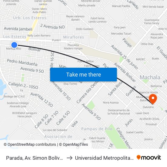 Parada, Av. Simon Bolívar Y 20ava Oeste to Universidad Metropolitana Sede Machala map