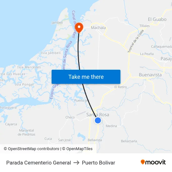 Parada Cementerio General to Puerto Bolivar map