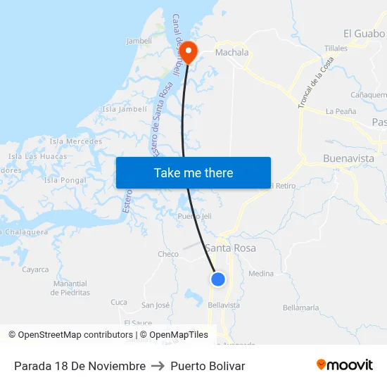 Parada 18 De Noviembre to Puerto Bolivar map
