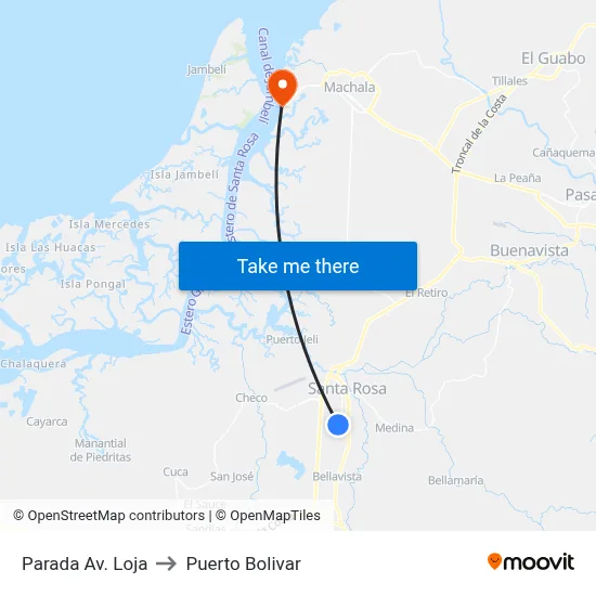Parada Av. Loja to Puerto Bolivar map