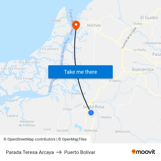 Parada Teresa Arcaya to Puerto Bolivar map