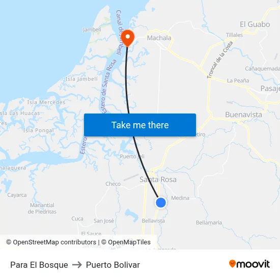 Para El Bosque to Puerto Bolivar map