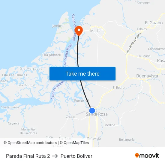 Parada Final Ruta 2 to Puerto Bolivar map