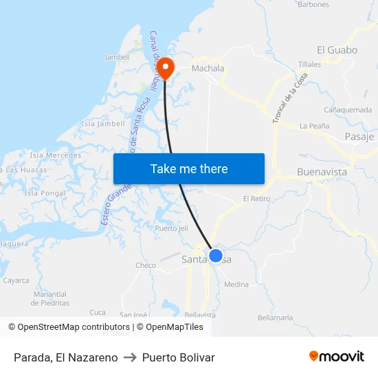 Parada, El Nazareno to Puerto Bolivar map