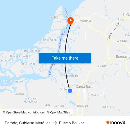 Parada, Cubierta Metálica to Puerto Bolivar map