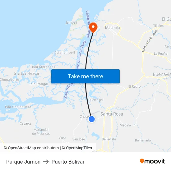 Parque Jumón to Puerto Bolivar map
