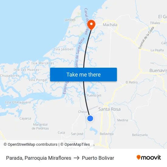 Parada, Parroquia Miraflores to Puerto Bolivar map