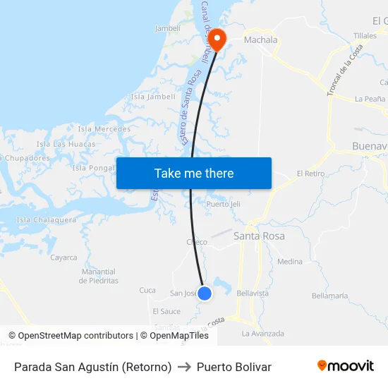 Parada San Agustín (Retorno) to Puerto Bolivar map