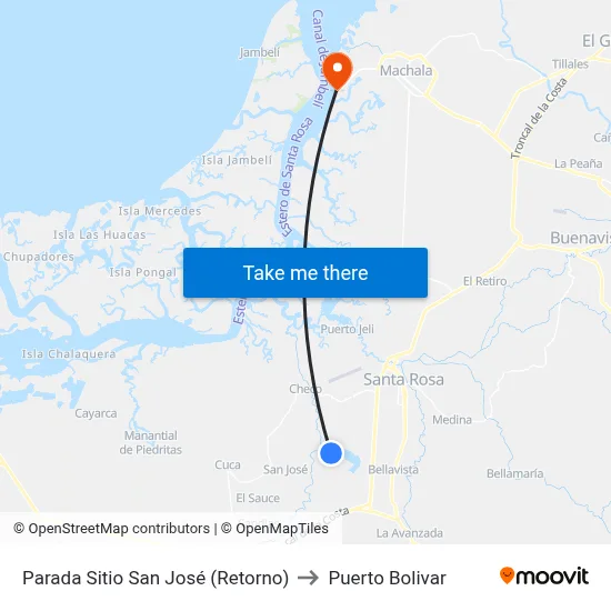 Parada Sitio San José (Retorno) to Puerto Bolivar map