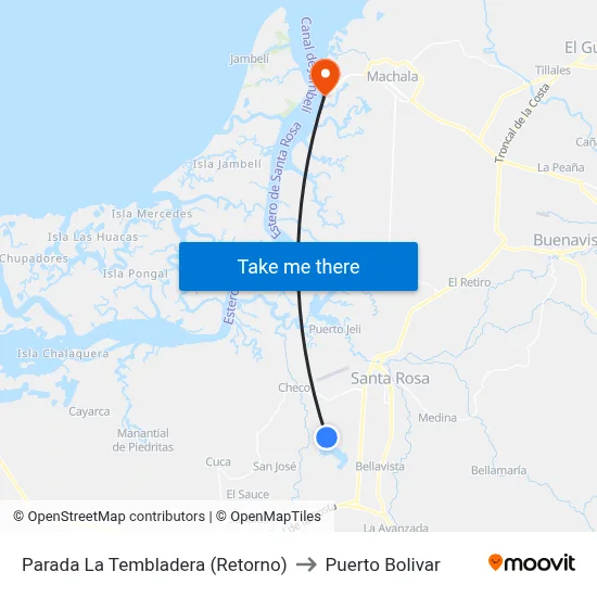 Parada La Tembladera (Retorno) to Puerto Bolivar map