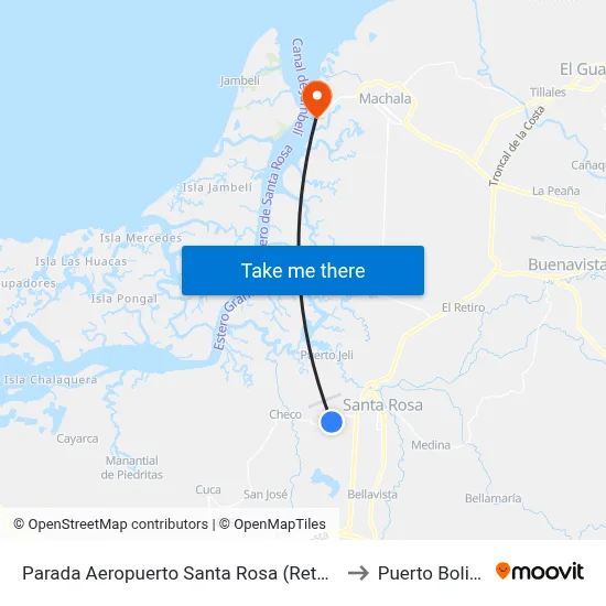 Parada Aeropuerto Santa Rosa (Retorno) to Puerto Bolivar map