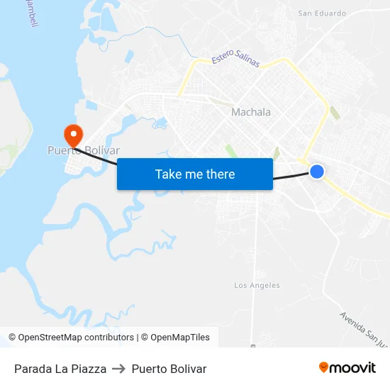 Parada La Piazza to Puerto Bolivar map