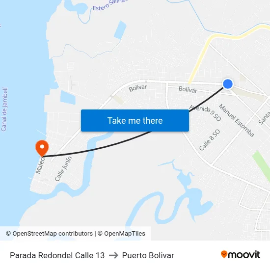 Parada Redondel Calle 13 to Puerto Bolivar map