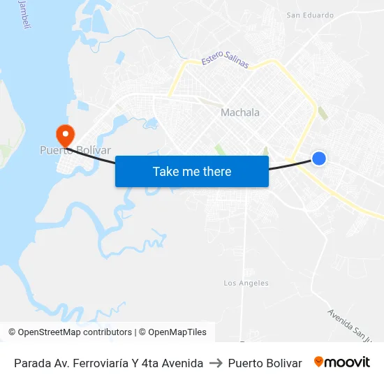 Parada Av. Ferroviaría Y 4ta Avenida to Puerto Bolivar map