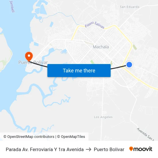 Parada Av. Ferroviaría Y 1ra Avenida to Puerto Bolivar map