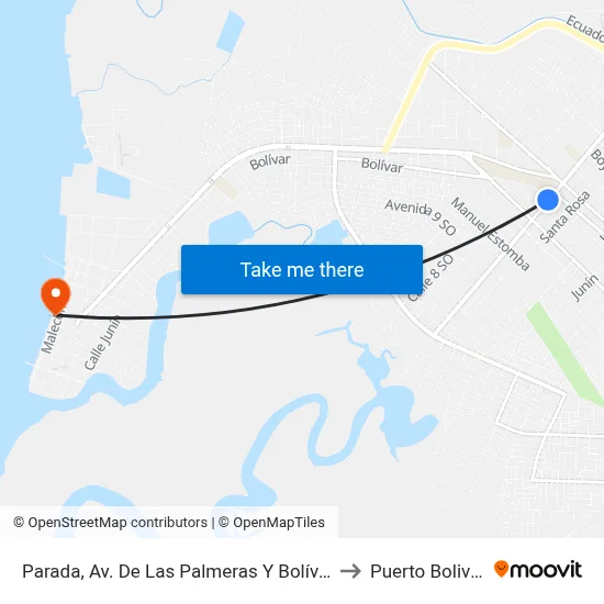 Parada, Av. De Las Palmeras Y Bolívar to Puerto Bolivar map