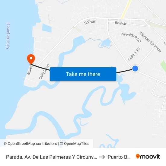 Parada, Av. De Las Palmeras Y Circunvalacion Sur to Puerto Bolivar map