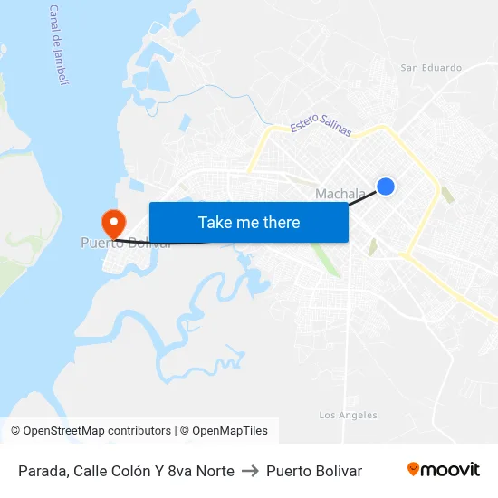 Parada, Calle Colón Y 8va Norte to Puerto Bolivar map