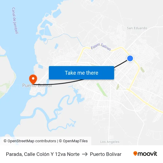 Parada, Calle Colón Y 12va Norte to Puerto Bolivar map