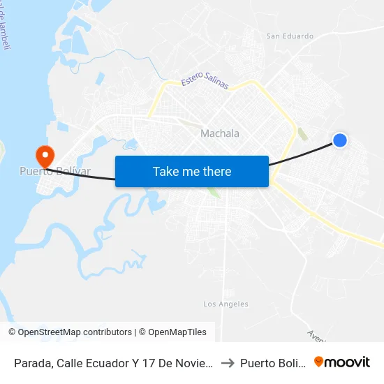 Parada, Calle Ecuador Y 17 De Noviembre to Puerto Bolivar map