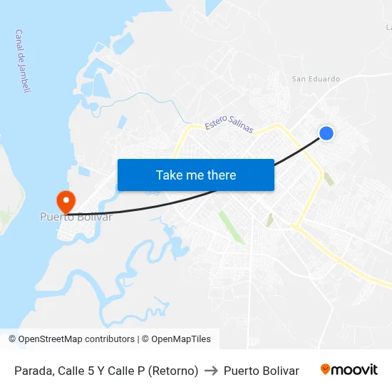 Parada, Calle 5 Y Calle P (Retorno) to Puerto Bolivar map
