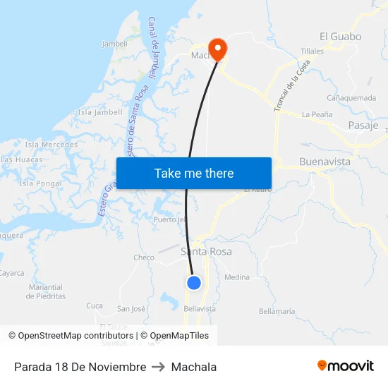 Parada 18 De Noviembre to Machala map