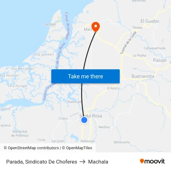 Parada, Sindicato De Choferes to Machala map