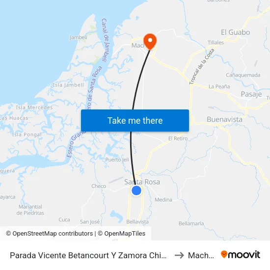 Parada Vicente Betancourt Y Zamora Chinchipe to Machala map