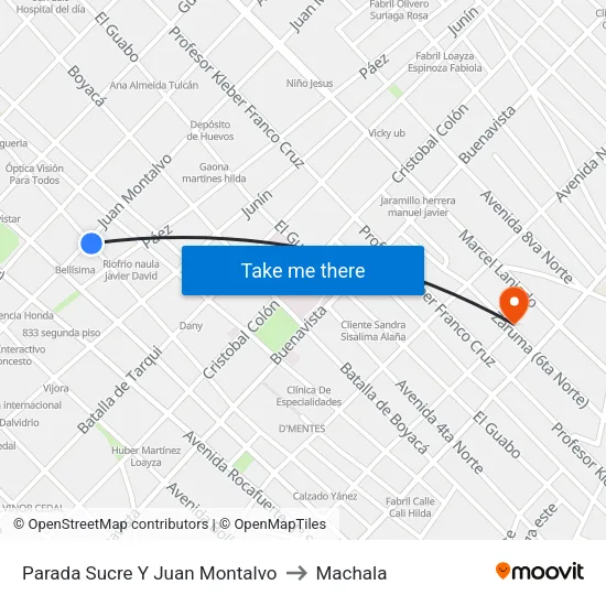 Parada Sucre Y Juan Montalvo to Machala map